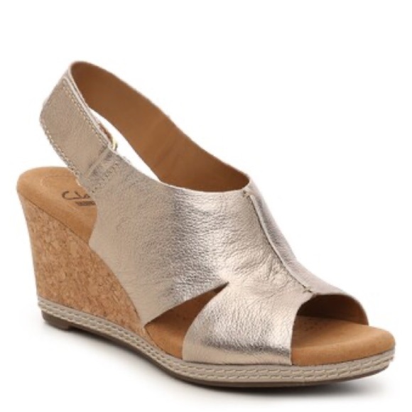 Clarks Shoes - Clarks Helio Float Wedge Sandal Pewter Metallic Size 9 1/2